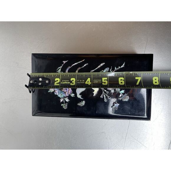 Vintage Oriental Lacquer Jewelry Box Mother of Pearl Raised Peacock Floral - Picture 7 of 7